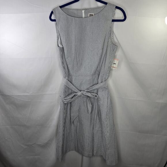 Anne Klein Gray and White Stripe Seersucker Dress Size 10 NWT - Picture 1 of 5
